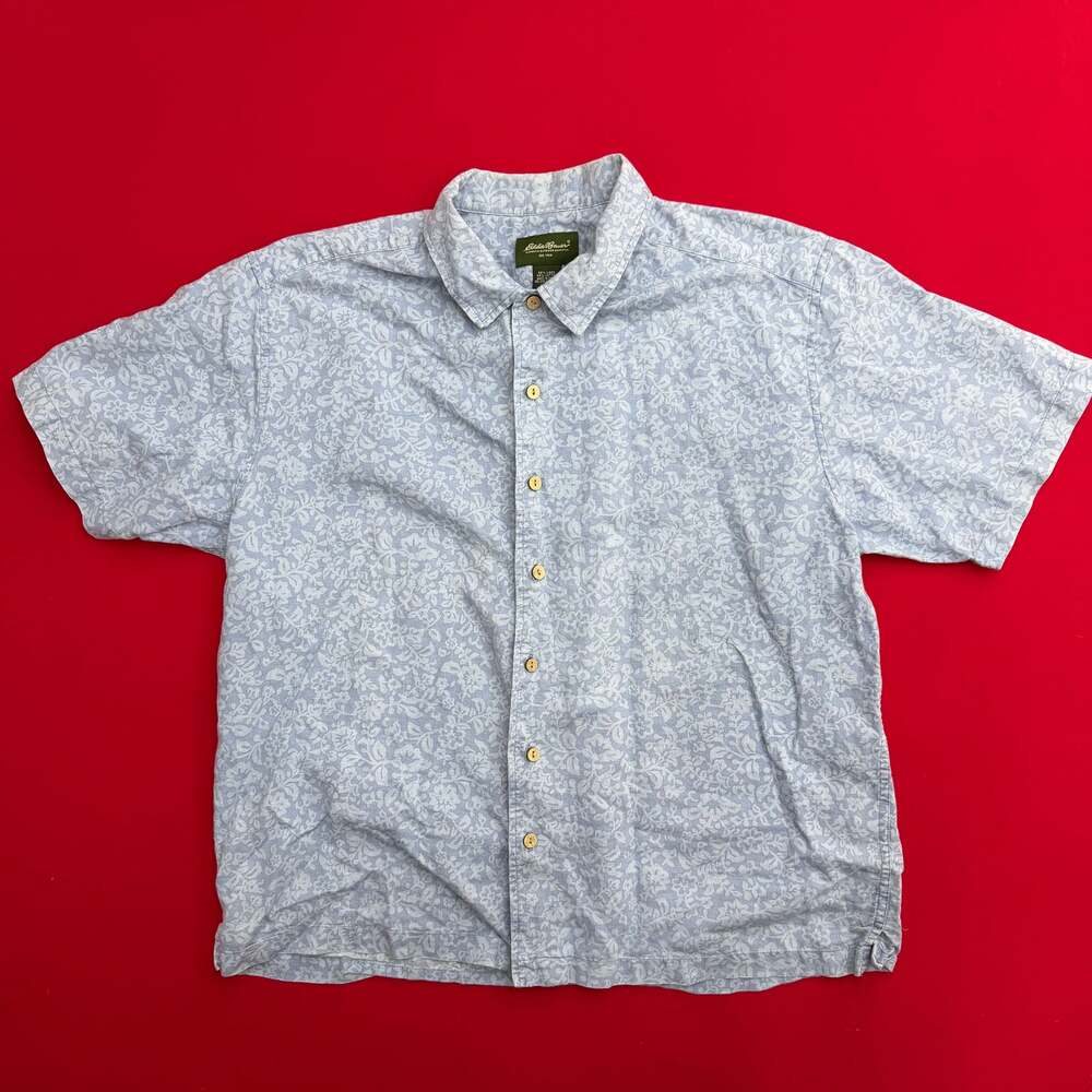 Mens Eddie Bauer Pearl Snap Shirt Palsey Floral size Large Blue Dress shirt casu